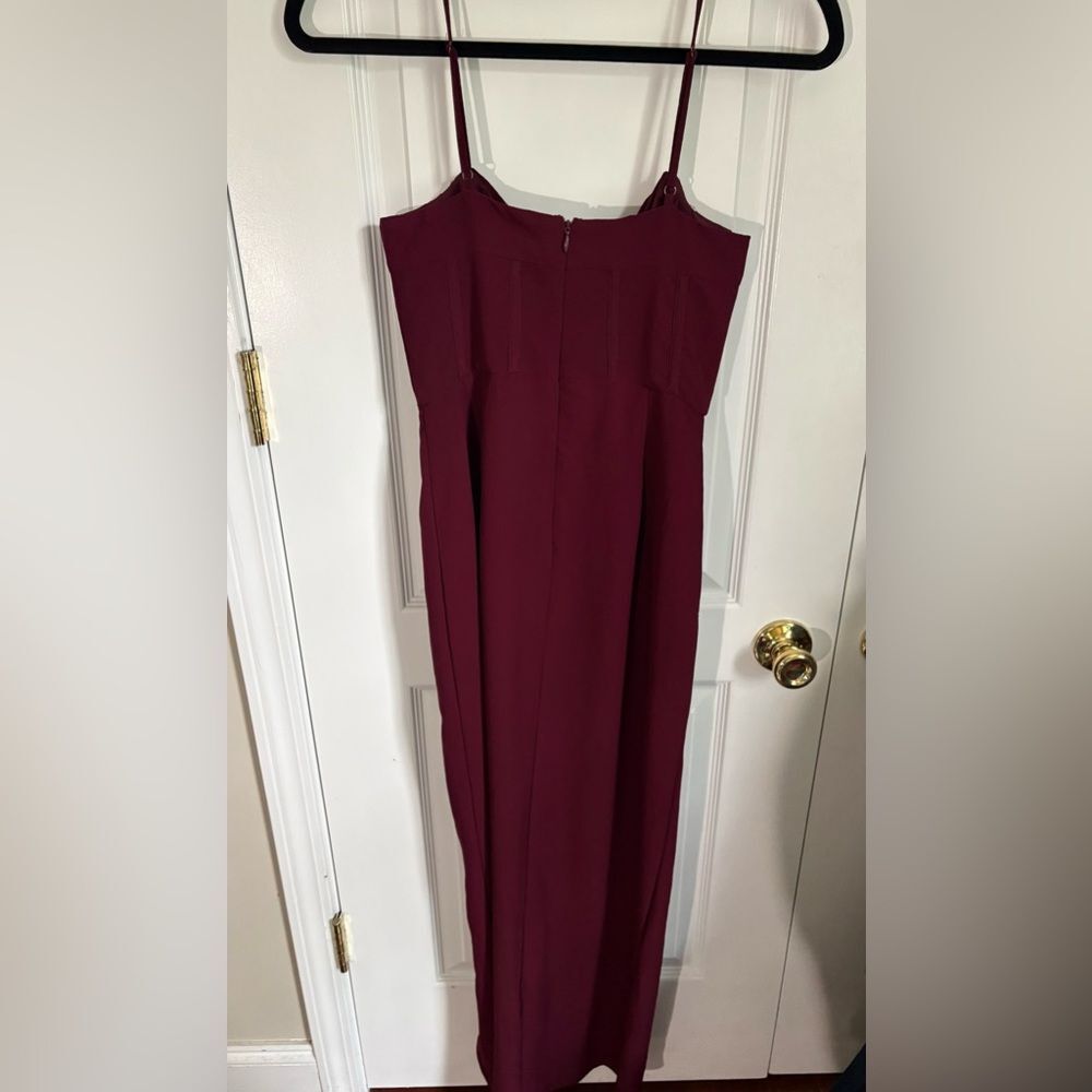 Showpo Burgundy Cowl Neck Midi Dress Wrap Hem Wedding Guest US 4 - Picture 2 of 4